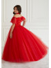 Halter Neck Red Lace Glitter Tulle Modern Flower Girl Dress